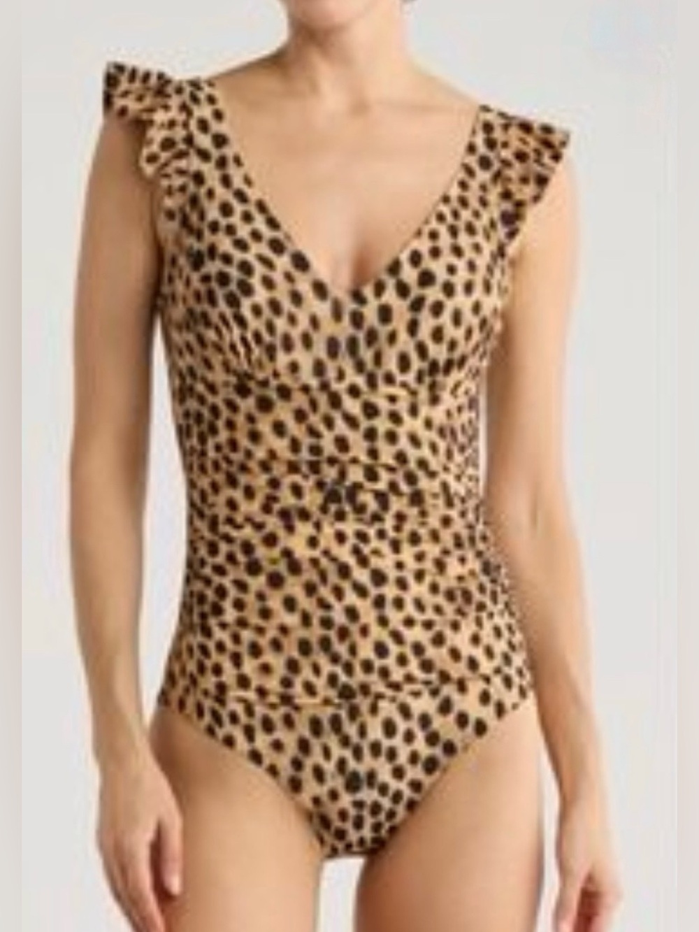 NWTs Women’s DKNY Ruffle Shoulder One-Piece Swimsuit - Leopard Print - Size XL